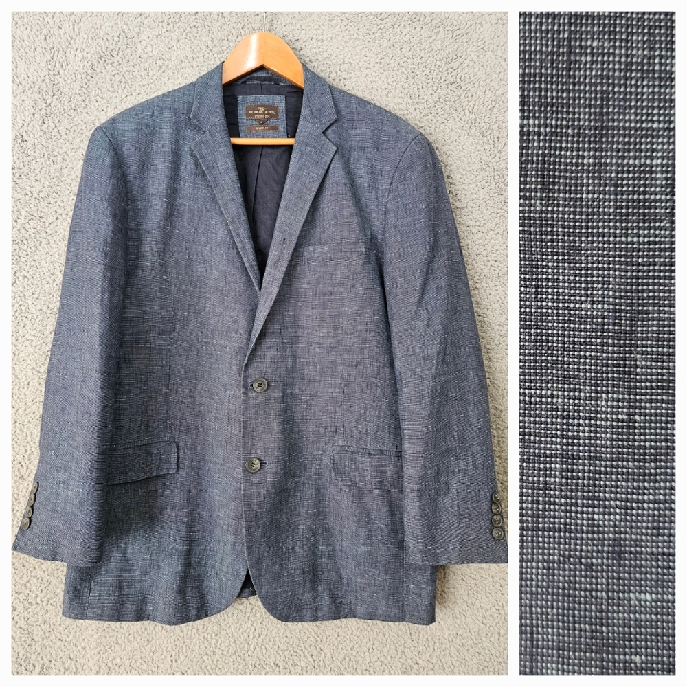 Rodd & Gunn Men's Blue Linen Blazer L Large Sport Fit 2-Button Jacket Sport Coat